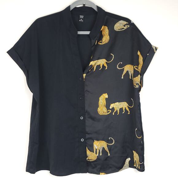 Emory Rose Leopard Print Short Sleeve Button Down Top, Size XLarge - Picture 1 of 8